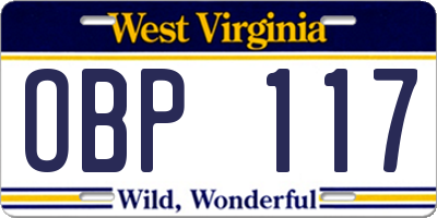 WV license plate OBP117