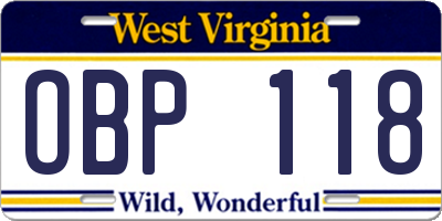 WV license plate OBP118