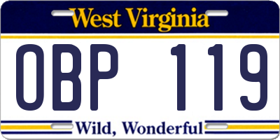 WV license plate OBP119