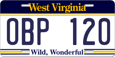 WV license plate OBP120