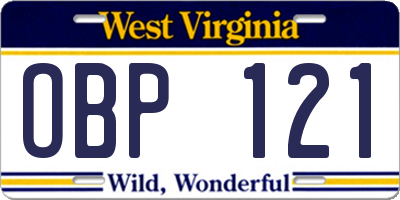 WV license plate OBP121