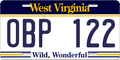 WV license plate OBP122