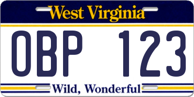 WV license plate OBP123