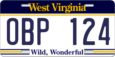 WV license plate OBP124