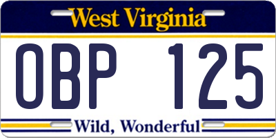 WV license plate OBP125