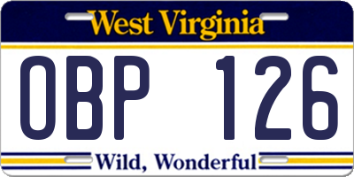 WV license plate OBP126