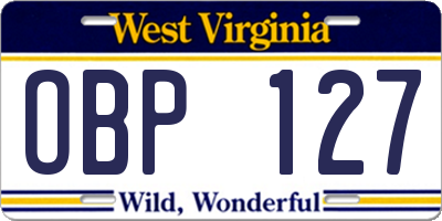 WV license plate OBP127