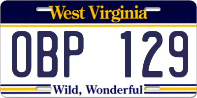 WV license plate OBP129
