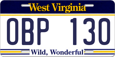 WV license plate OBP130