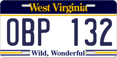 WV license plate OBP132