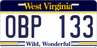 WV license plate OBP133
