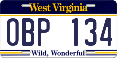 WV license plate OBP134
