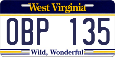 WV license plate OBP135