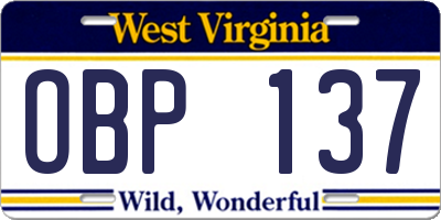 WV license plate OBP137