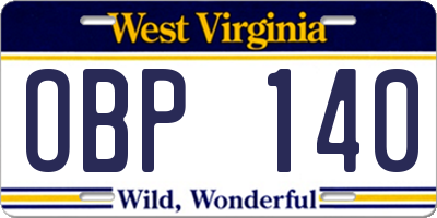 WV license plate OBP140