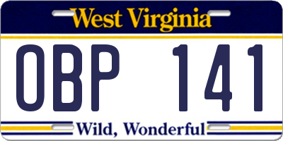 WV license plate OBP141