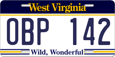WV license plate OBP142