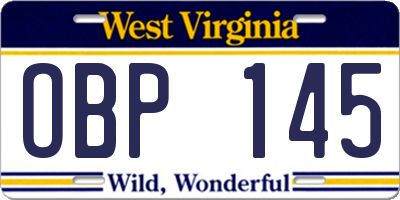 WV license plate OBP145