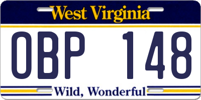 WV license plate OBP148