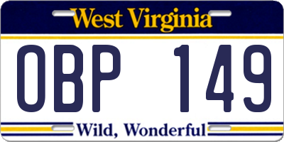 WV license plate OBP149