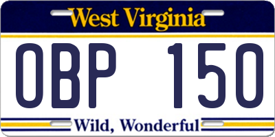 WV license plate OBP150