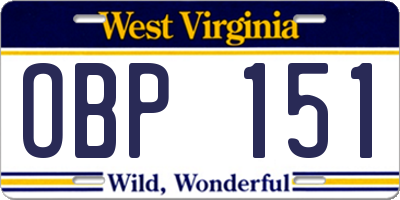 WV license plate OBP151