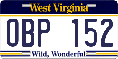 WV license plate OBP152