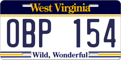 WV license plate OBP154