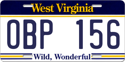 WV license plate OBP156