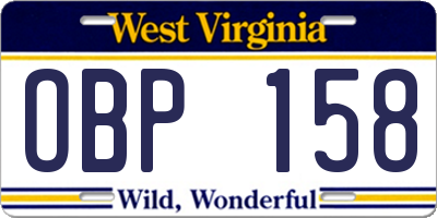 WV license plate OBP158