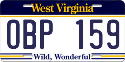 WV license plate OBP159