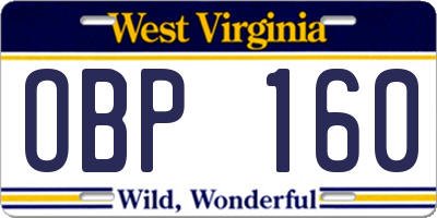 WV license plate OBP160