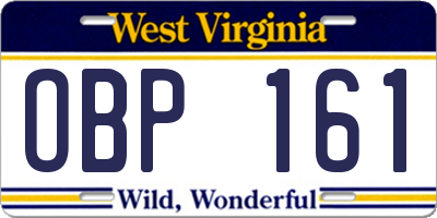 WV license plate OBP161