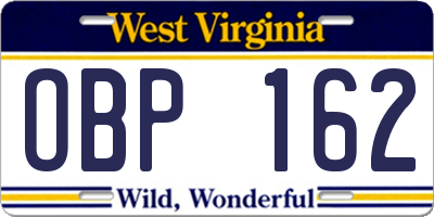 WV license plate OBP162