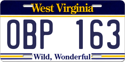 WV license plate OBP163