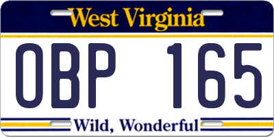 WV license plate OBP165