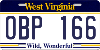 WV license plate OBP166