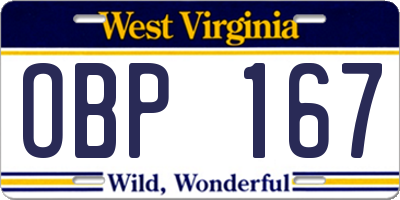 WV license plate OBP167