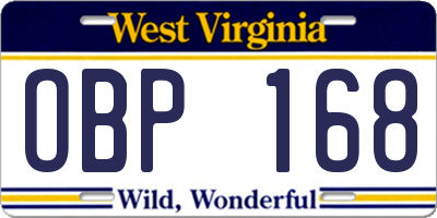 WV license plate OBP168