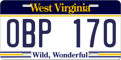 WV license plate OBP170