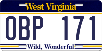 WV license plate OBP171