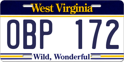 WV license plate OBP172
