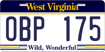 WV license plate OBP175