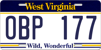 WV license plate OBP177