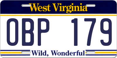 WV license plate OBP179