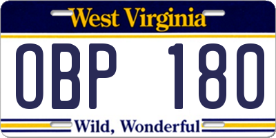 WV license plate OBP180