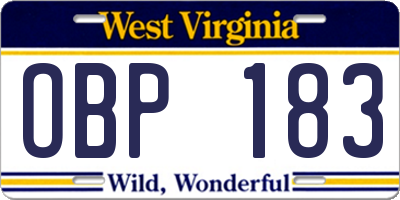 WV license plate OBP183