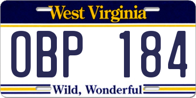 WV license plate OBP184
