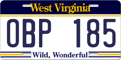 WV license plate OBP185
