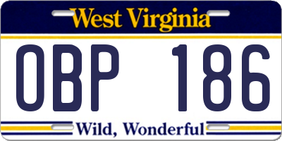 WV license plate OBP186